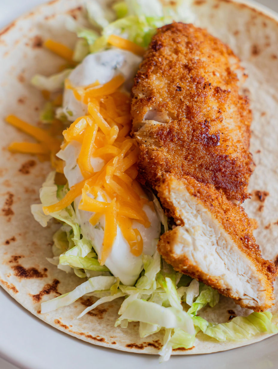 Ein Hähnchen-Snack-Wrap mit Käse und Salat.