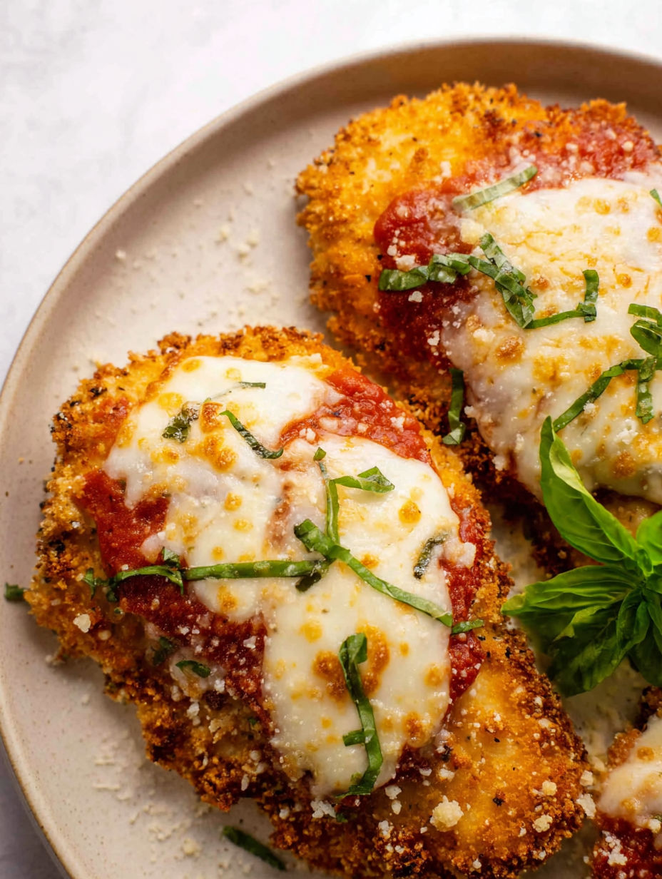 Ein Teller Airfryer Hähnchen mit Parmesan.