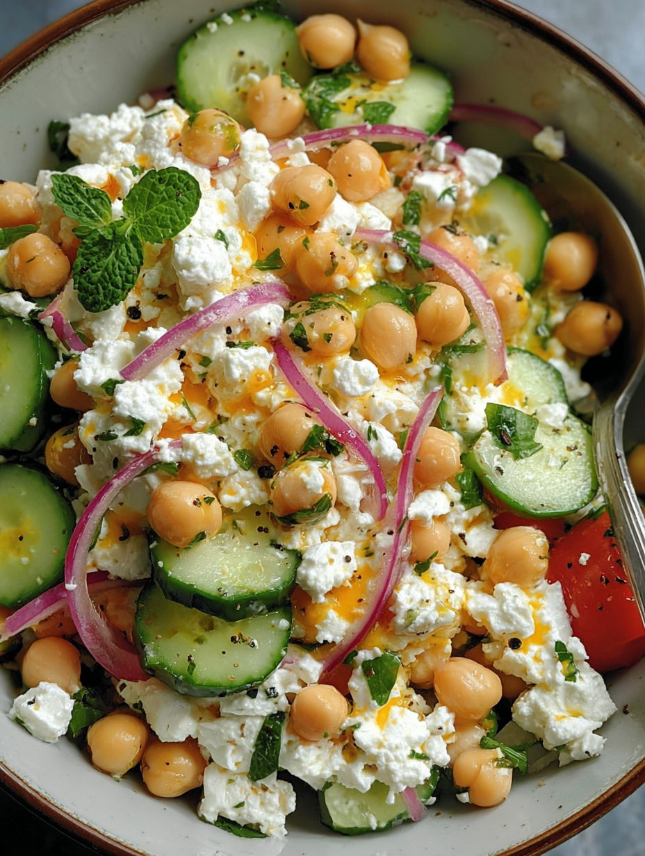 Schüssel mit Quark-Kichererbsensalat.