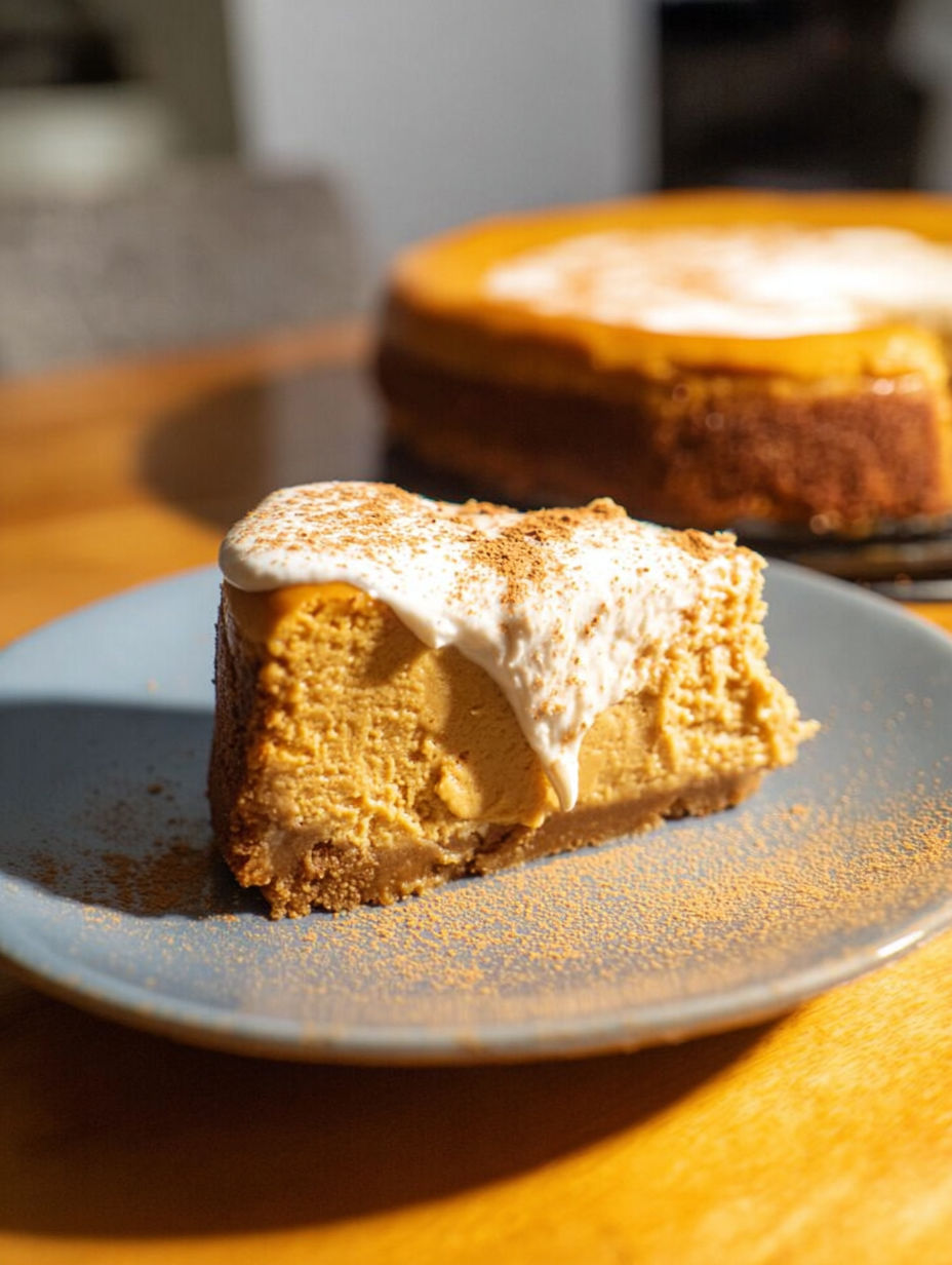 Ein Stück Kürbiskuchen mit weißer Glasur.