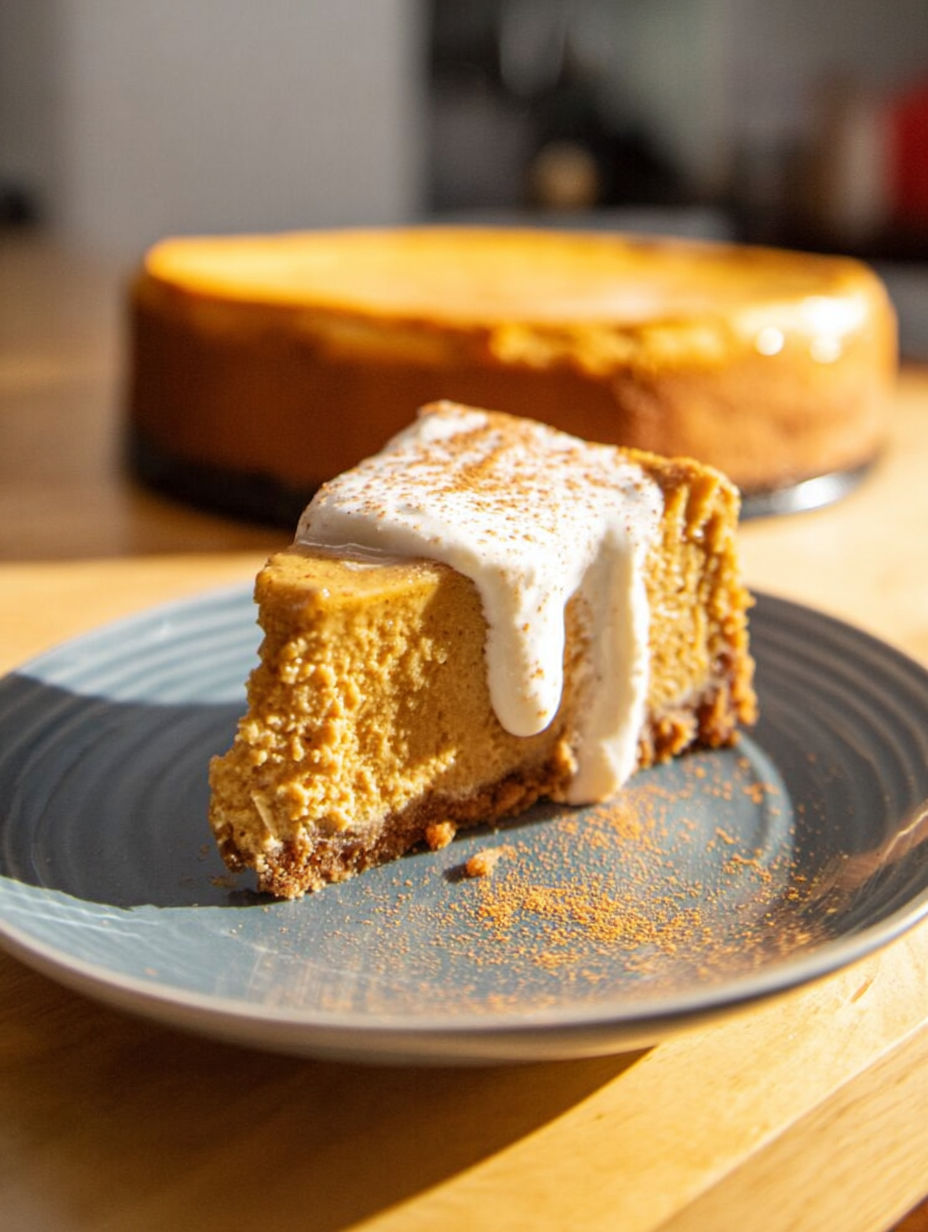 Ein Stück Kürbiskuchen mit weißer Glasur.