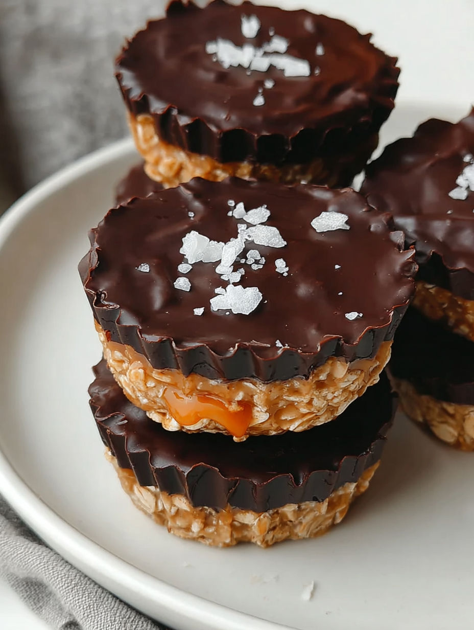 Drei dunkle Schoko-Haferflocken-Muffins auf weißem Teller.