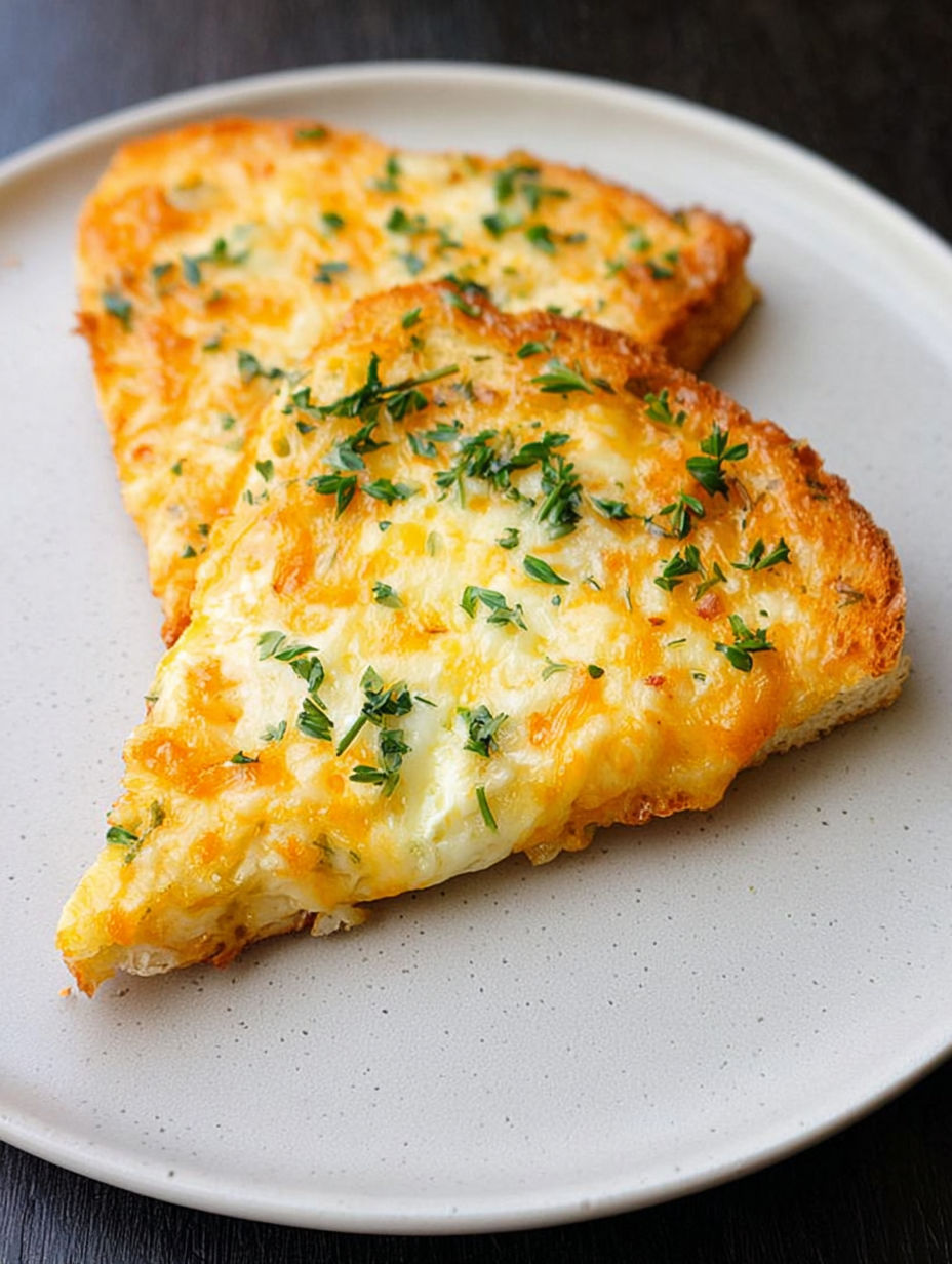 Zwei Scheiben Ei- und Käsetoast.