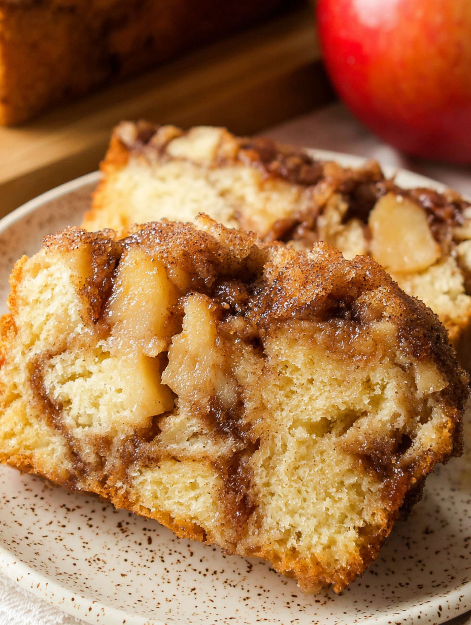 Ein Stück Amish Apfelküchle-Brot.