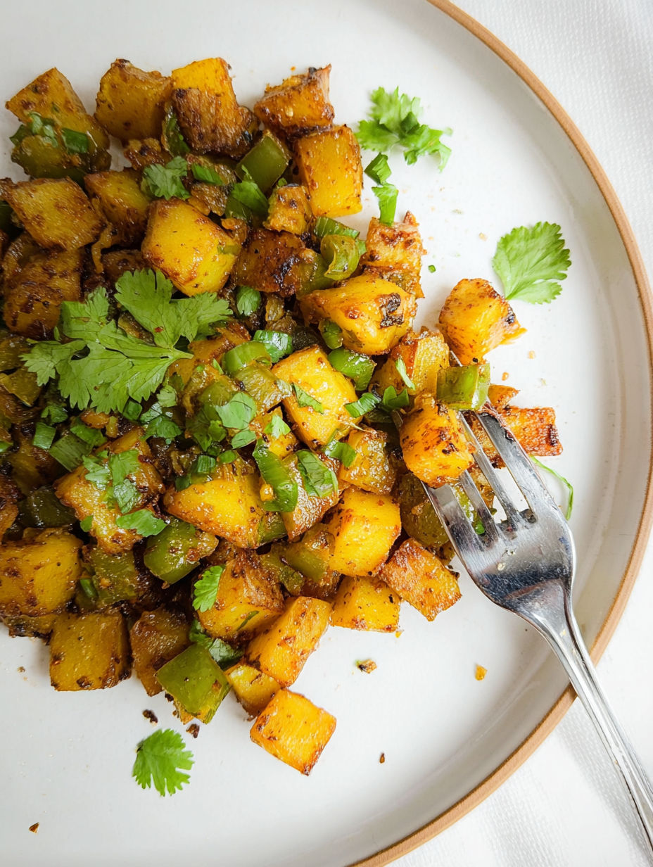 Ein Teller mit Frühstückskartoffeln.