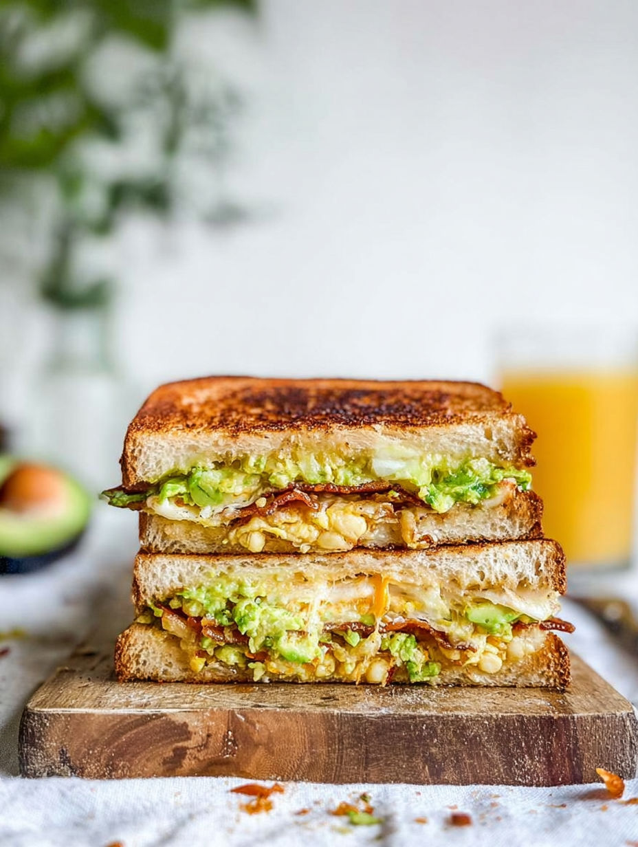 Ein gegrilltes Käsebrot mit Speck und Ei.