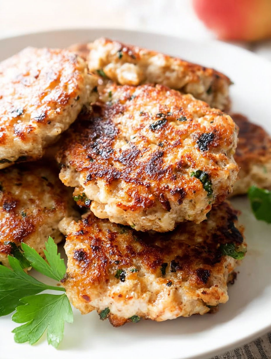 Ein Stapel Hähnchenfrühstückswürstchen.