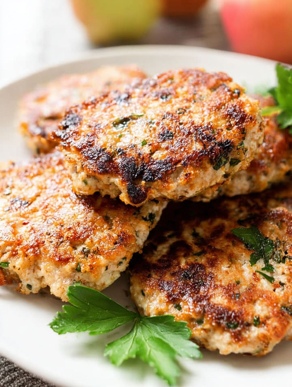 Ein Teller Hähnchenwürstchen mit grünem Gemüse obendrauf.