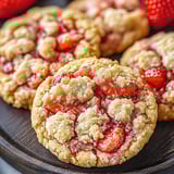 Ein dicker Cookie mit frischen Erdbeeren on top.