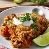 Eine Schale Chili mit Löffel.