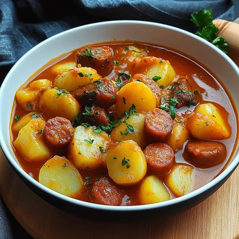 Kartoffelgulasch mit Würstchen