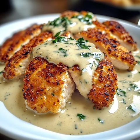 Hähnchen mit Parmesan-Kruste und cremiger Knoblauchsoße