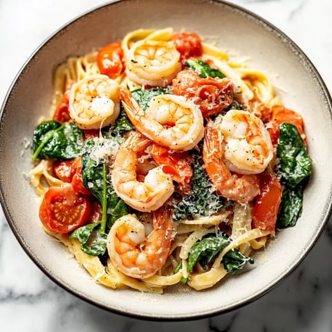 Garnelen Spinat Tomaten Pasta