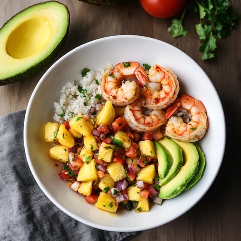 Reis Bowl mit Garnelen und Ananas-Salsa