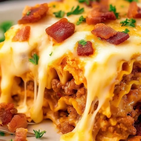 Ein Teller mit Bacon und Käse.