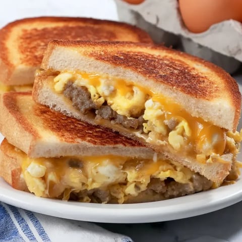 Zwei gegrillte Käse-Sandwiches mit Ei.