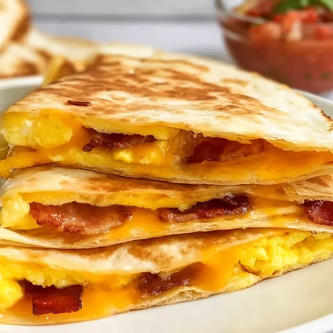 Ein Stapel Bacon- und Ei-Wraps.