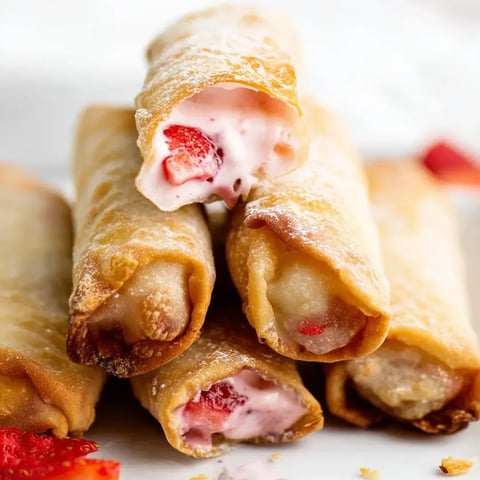 Ein Teller mit süßen gefüllten Teigröllchen.