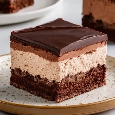 Ein Stück Schokokuchen auf einem Teller.