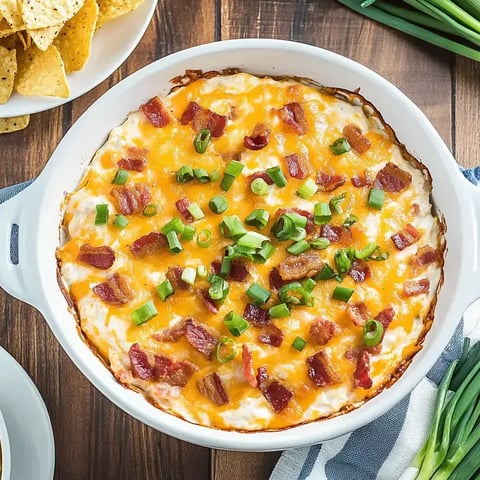 Eine Schale mit Käse- und Baconauflauf.