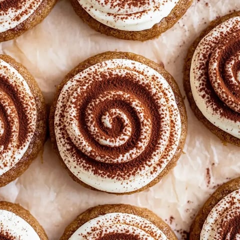 Eine Nahaufnahme eines Desserts mit Schokoladenwirbel.