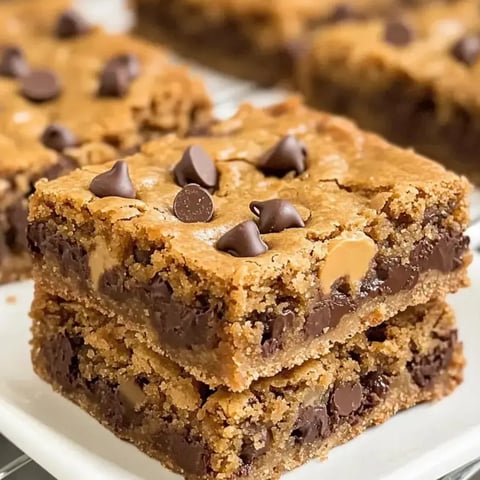 Ein Quadrat aus Schokoladenkuchen mit Schokostückchen.