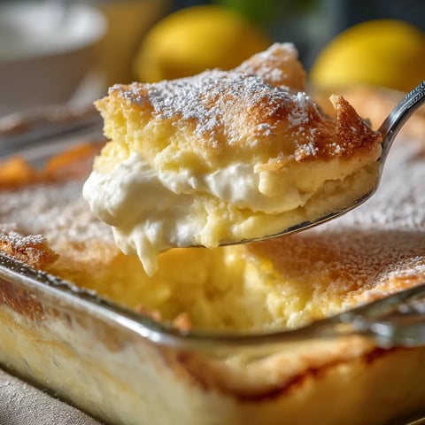 Ein Löffel hebt ein Stück Kuchen heraus.