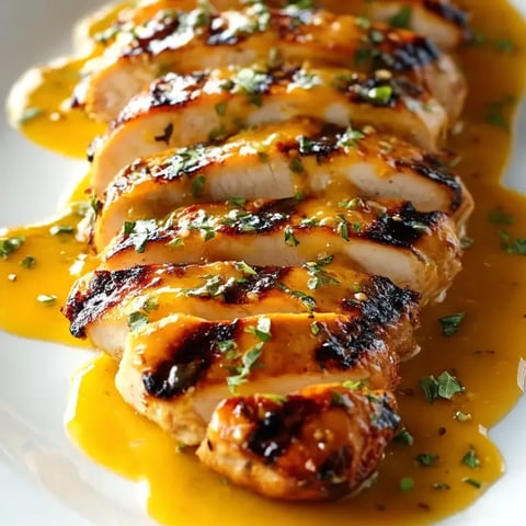 Hähnchen mit Sauce auf einem Teller.