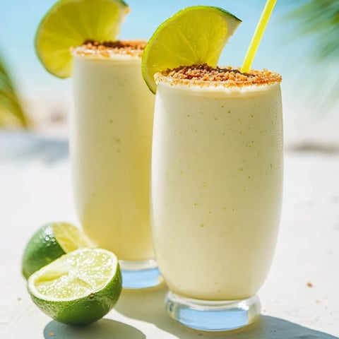 Zwei Gläser Limettenshake neben frischen Limetten.