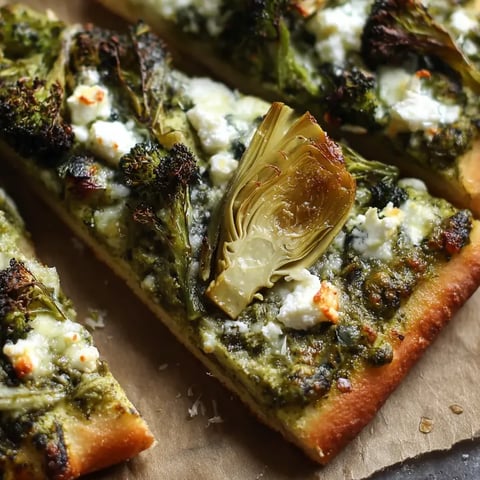 Pizzastück mit Brokkoli auf einem Teller.