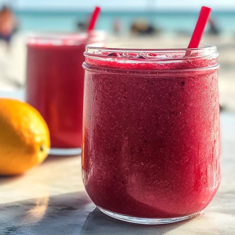 Ein Glas prallvoll rotem Saft, daneben eine aufgeschnittene Zitrone.