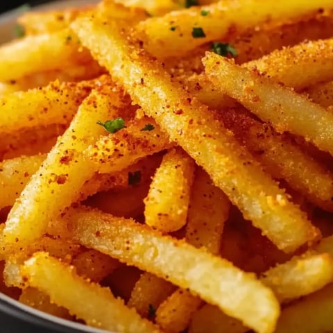 Pommes in einer Schüssel, mit etwas Petersilie bestreut.