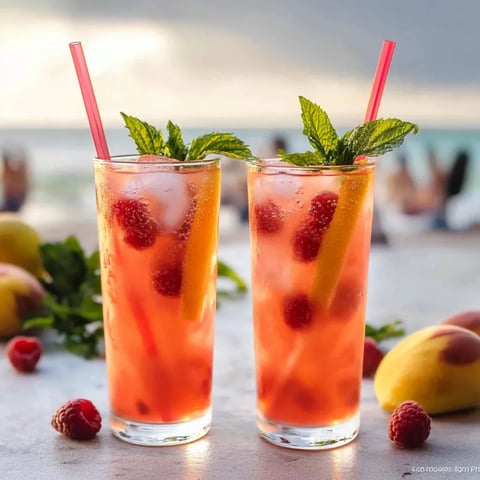 Zwei Gläser mit Fruchtsaft und Strohhalmen stehen bereit.