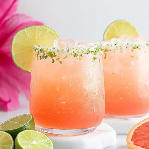 Zwei Gläser mit rosa Getränk und Limetten.