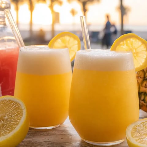 Drei Gläser Limonade auf einem Tisch.