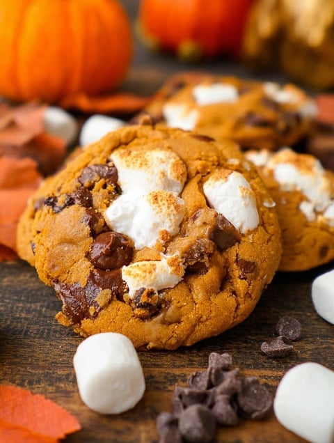 Nahaufnahme von einem Kürbis S'mores Keks.