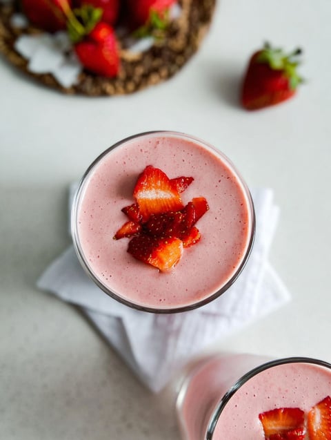 Ein Glas mit Erdbeer Bananen Mix.