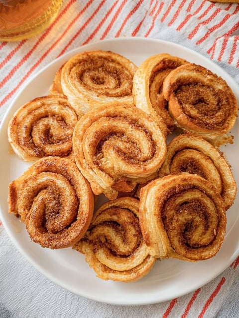Ein Teller mit Zimt Toast Schnecken.
