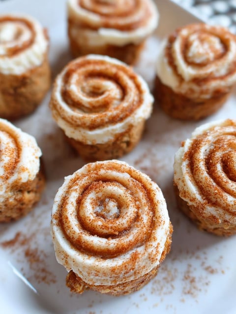 Mini Zimtschnecken Käsekuchen auf einem Teller.