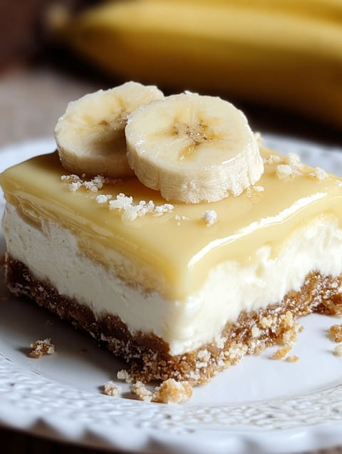 Ein Stück Bananen Cremekuchen Riegel.