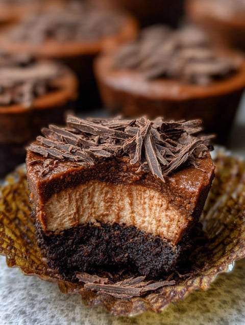 Ein Schoko Käsekuchen mit Schokostückchen oben drauf.