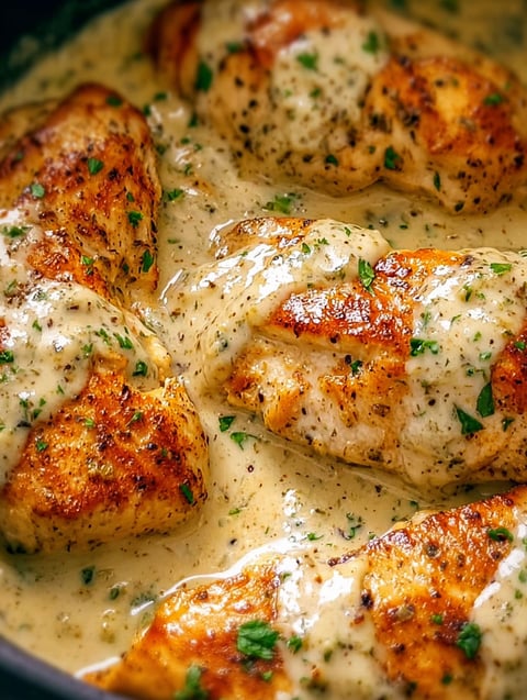 Nahaufnahme von einem Stück Huhn im Slowcooker.