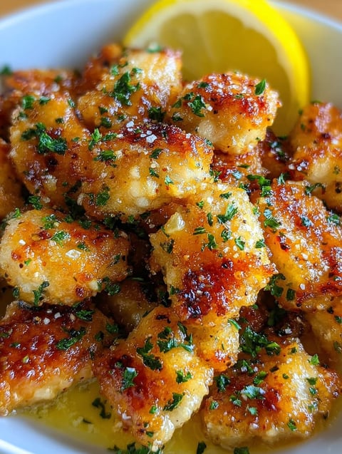 Zitronen Hähnchenbissen in einer Schüssel.